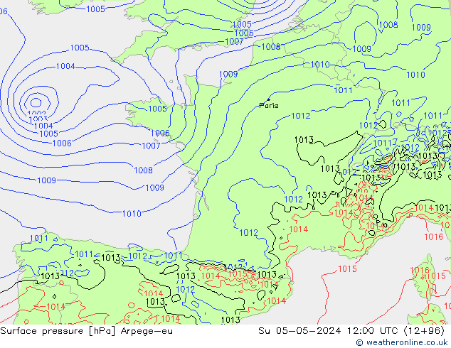 Luchtdruk (Grond) Arpege-eu zo 05.05.2024 12 UTC