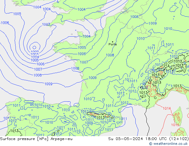 Surface pressure Arpege-eu Su 05.05.2024 18 UTC