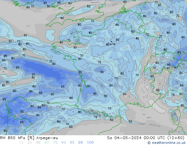 RH 850 hPa Arpege-eu Sa 04.05.2024 00 UTC