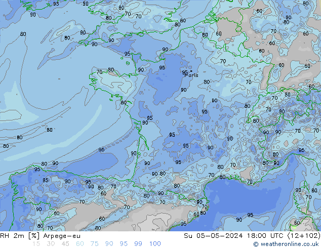 RH 2m Arpege-eu So 05.05.2024 18 UTC