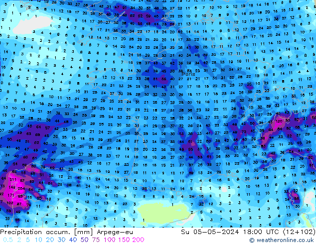 Precipitation accum. Arpege-eu Вс 05.05.2024 18 UTC