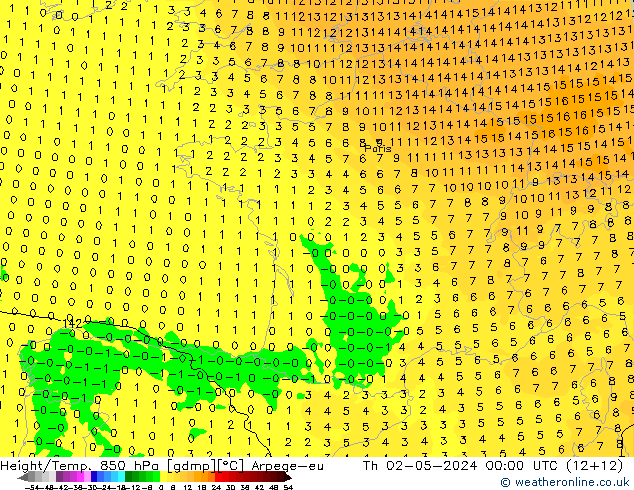 Height/Temp. 850 hPa Arpege-eu Do 02.05.2024 00 UTC