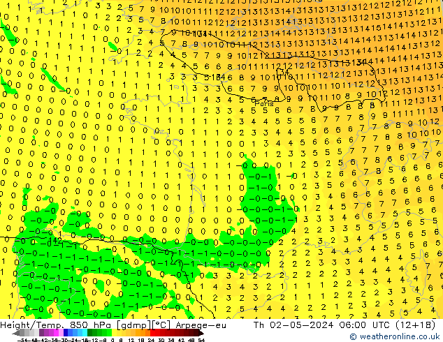 Yükseklik/Sıc. 850 hPa Arpege-eu Per 02.05.2024 06 UTC