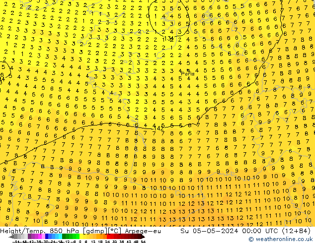 Height/Temp. 850 hPa Arpege-eu So 05.05.2024 00 UTC