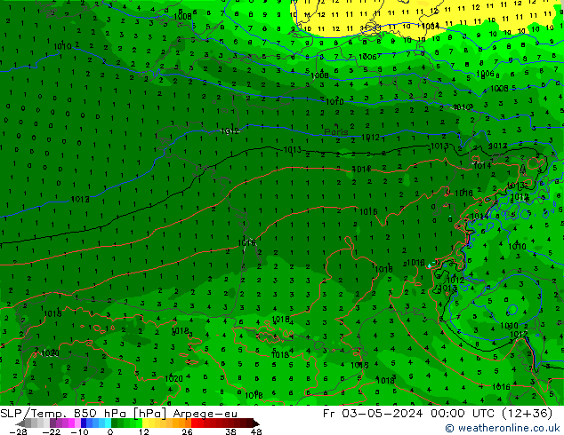 SLP/Temp. 850 hPa Arpege-eu Pá 03.05.2024 00 UTC