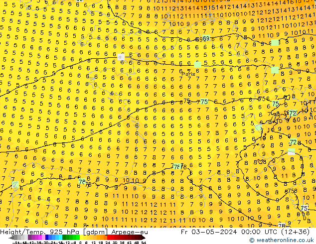 Height/Temp. 925 hPa Arpege-eu pt. 03.05.2024 00 UTC