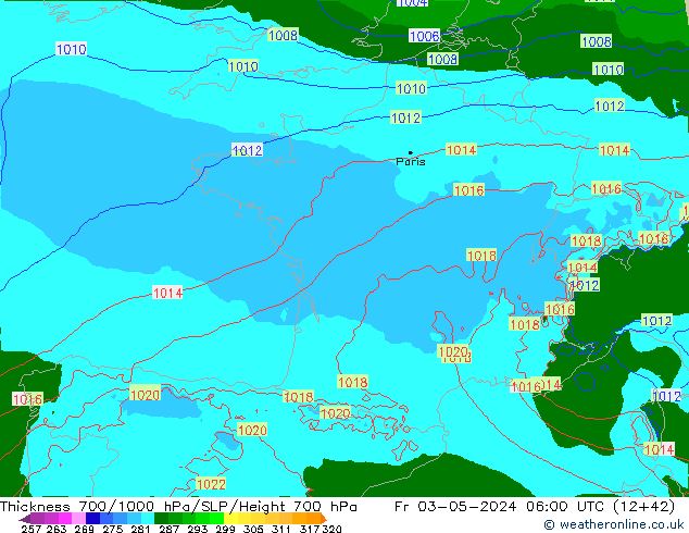 700-1000 hPa Kalınlığı Arpege-eu Cu 03.05.2024 06 UTC