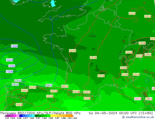 Thck 850-1000 hPa Arpege-eu Sa 04.05.2024 00 UTC