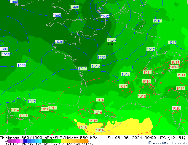 Thck 850-1000 hPa Arpege-eu Su 05.05.2024 00 UTC