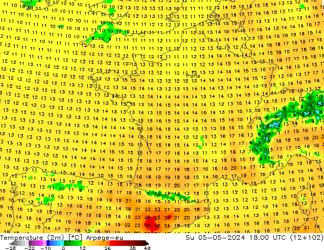 Temperatura (2m) Arpege-eu Dom 05.05.2024 18 UTC