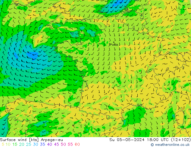 Surface wind Arpege-eu Su 05.05.2024 18 UTC