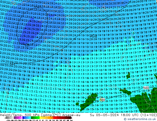 Height/Temp. 500 hPa Arpege-eu Dom 05.05.2024 18 UTC