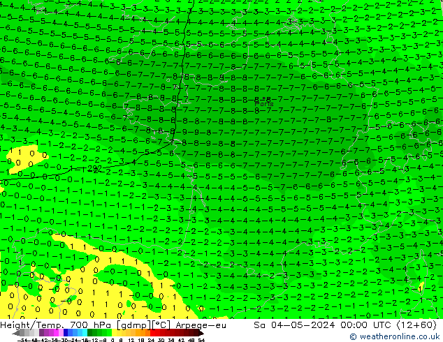 Height/Temp. 700 гПа Arpege-eu сб 04.05.2024 00 UTC