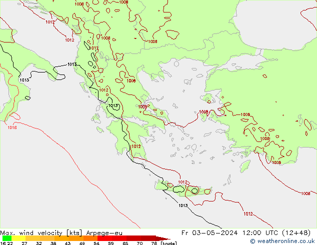 Max. wind velocity Arpege-eu pt. 03.05.2024 12 UTC