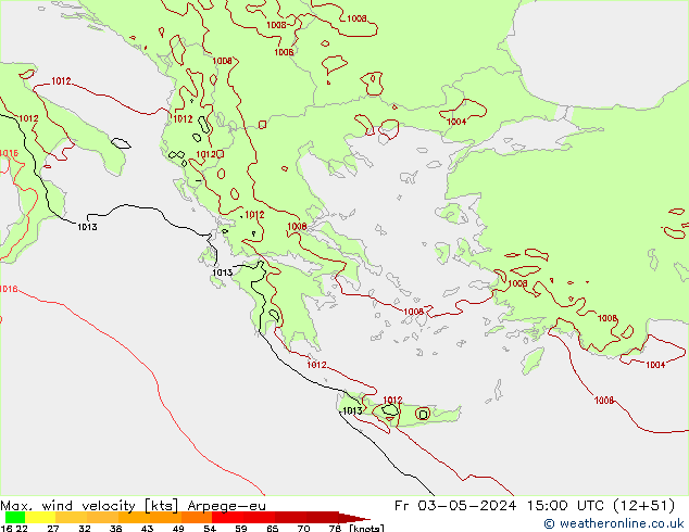 Max. wind velocity Arpege-eu Fr 03.05.2024 15 UTC