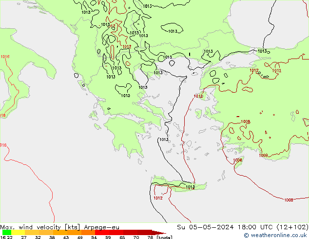 Max. wind velocity Arpege-eu Su 05.05.2024 18 UTC