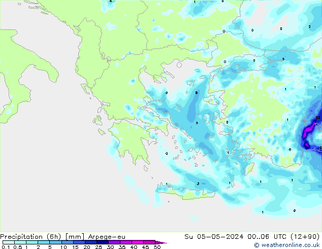Precipitation (6h) Arpege-eu Su 05.05.2024 06 UTC