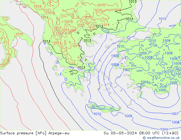 Presión superficial Arpege-eu dom 05.05.2024 06 UTC