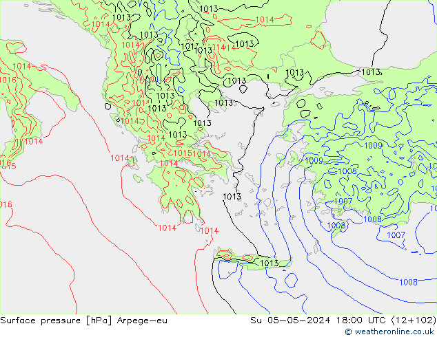 pressão do solo Arpege-eu Dom 05.05.2024 18 UTC