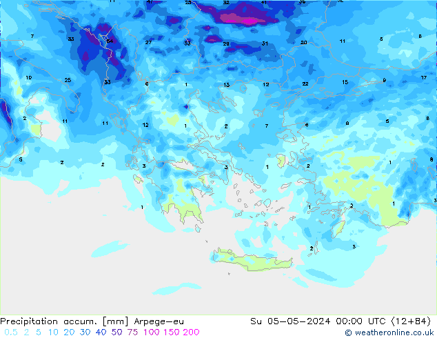Precipitation accum. Arpege-eu Su 05.05.2024 00 UTC