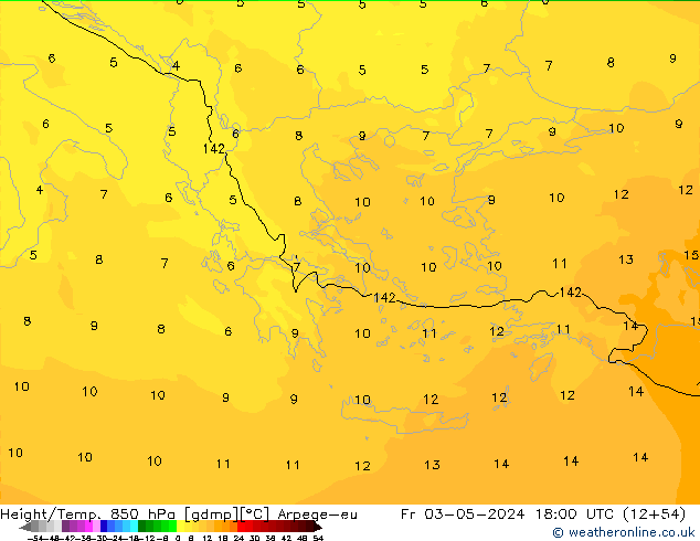 Géop./Temp. 850 hPa Arpege-eu ven 03.05.2024 18 UTC