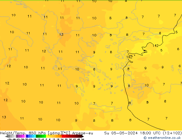 Height/Temp. 850 hPa Arpege-eu So 05.05.2024 18 UTC