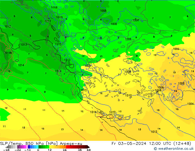 SLP/Temp. 850 hPa Arpege-eu  03.05.2024 12 UTC