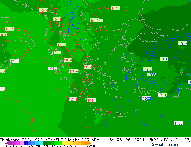 Thck 700-1000 hPa Arpege-eu Dom 05.05.2024 18 UTC