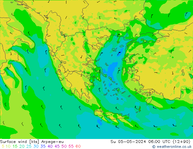 Surface wind Arpege-eu Su 05.05.2024 06 UTC