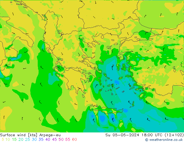 ветер 10 m Arpege-eu Вс 05.05.2024 18 UTC