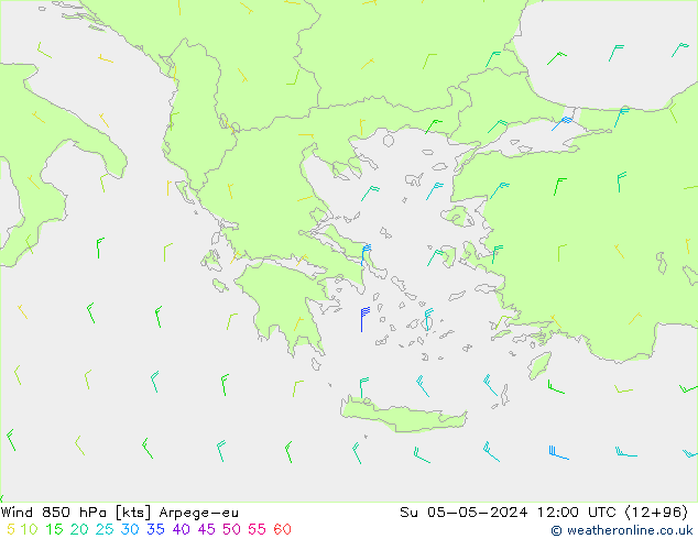 Vent 850 hPa Arpege-eu dim 05.05.2024 12 UTC