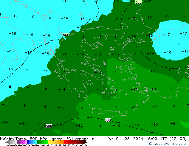 Height/Temp. 500 hPa Arpege-eu śro. 01.05.2024 15 UTC