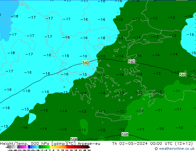 Height/Temp. 500 hPa Arpege-eu Th 02.05.2024 00 UTC