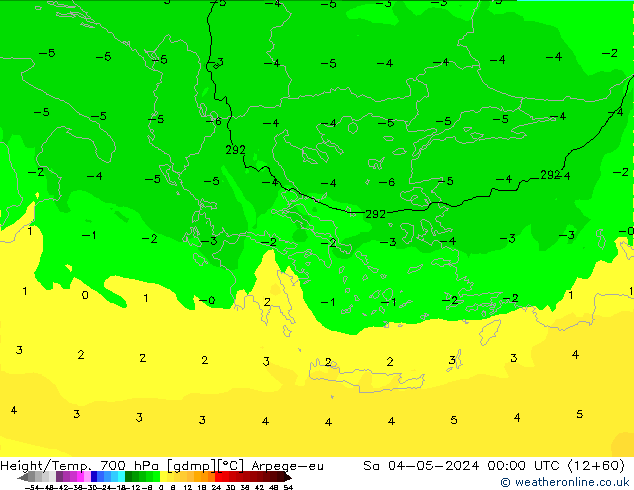 Height/Temp. 700 hPa Arpege-eu Sa 04.05.2024 00 UTC