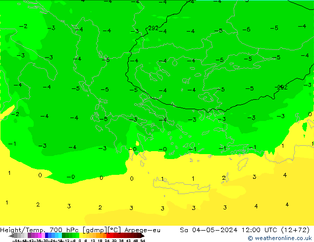 Height/Temp. 700 hPa Arpege-eu Sa 04.05.2024 12 UTC