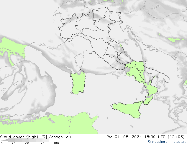 Cloud cover (high) Arpege-eu We 01.05.2024 18 UTC