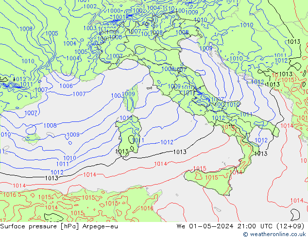 Pressione al suolo Arpege-eu mer 01.05.2024 21 UTC