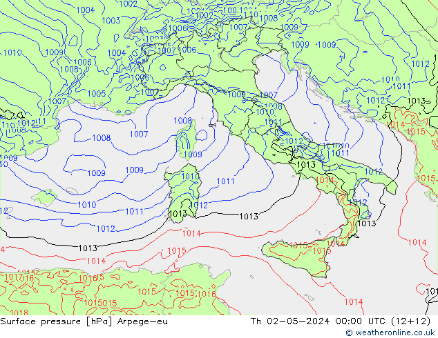 Surface pressure Arpege-eu Th 02.05.2024 00 UTC