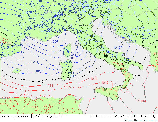 Atmosférický tlak Arpege-eu Čt 02.05.2024 06 UTC