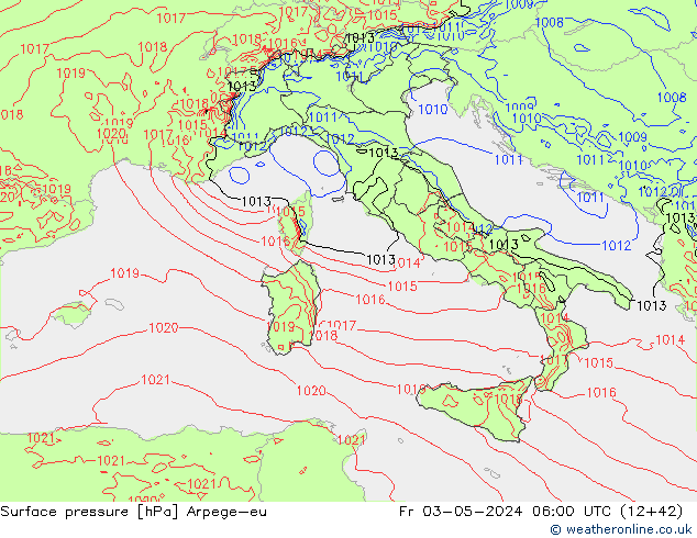 Presión superficial Arpege-eu vie 03.05.2024 06 UTC