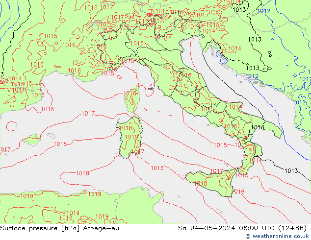 Pressione al suolo Arpege-eu sab 04.05.2024 06 UTC