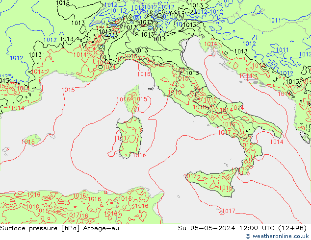 Pressione al suolo Arpege-eu dom 05.05.2024 12 UTC