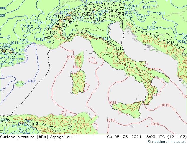 Surface pressure Arpege-eu Su 05.05.2024 18 UTC
