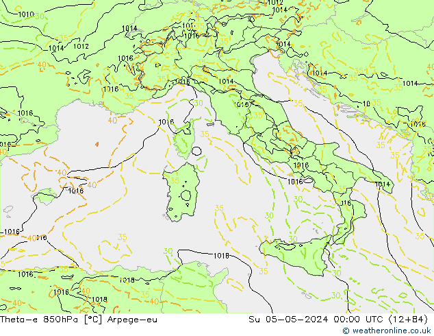 Theta-e 850hPa Arpege-eu dom 05.05.2024 00 UTC