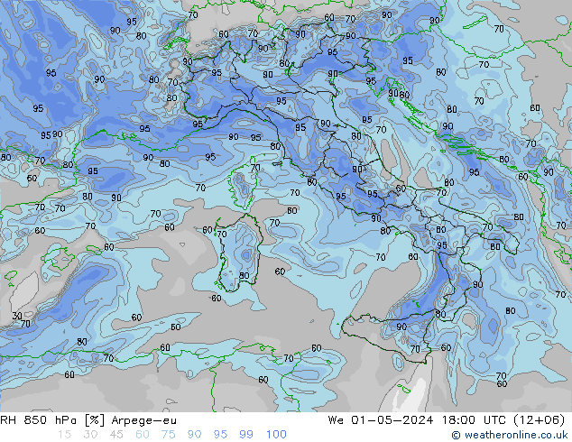 RH 850 hPa Arpege-eu St 01.05.2024 18 UTC