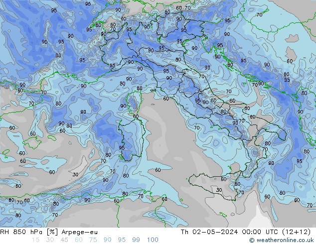 RH 850 hPa Arpege-eu  02.05.2024 00 UTC