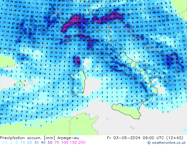 Precipitation accum. Arpege-eu Fr 03.05.2024 06 UTC