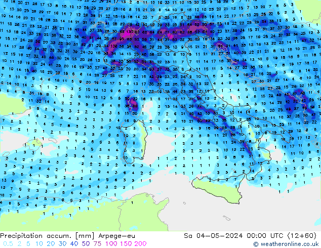 Precipitation accum. Arpege-eu Sáb 04.05.2024 00 UTC