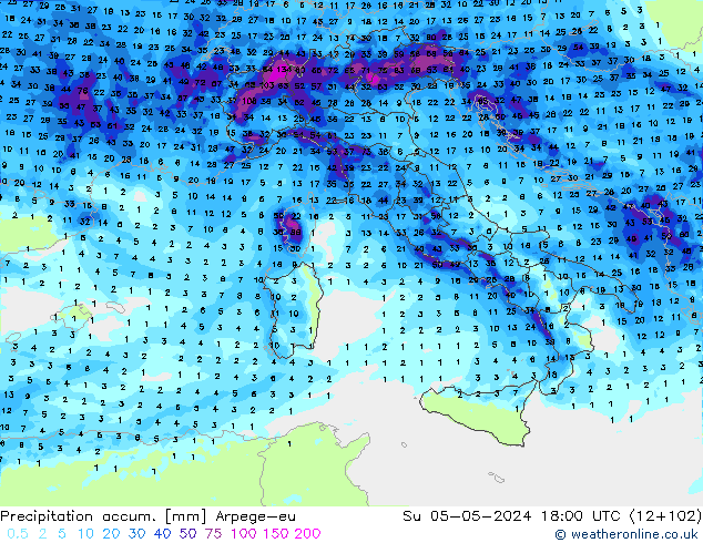Precipitation accum. Arpege-eu Su 05.05.2024 18 UTC