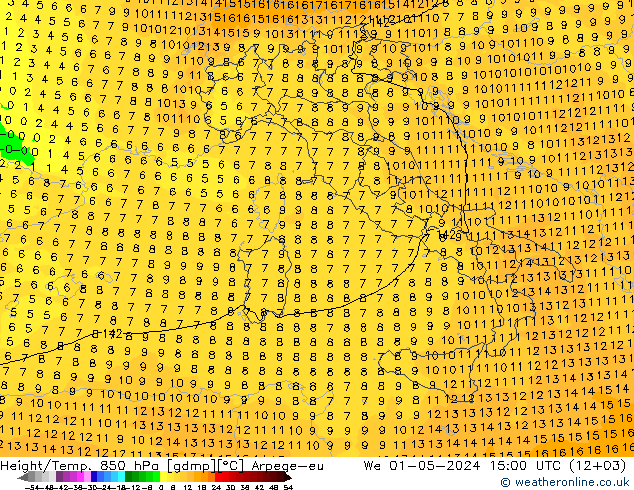 Hoogte/Temp. 850 hPa Arpege-eu wo 01.05.2024 15 UTC